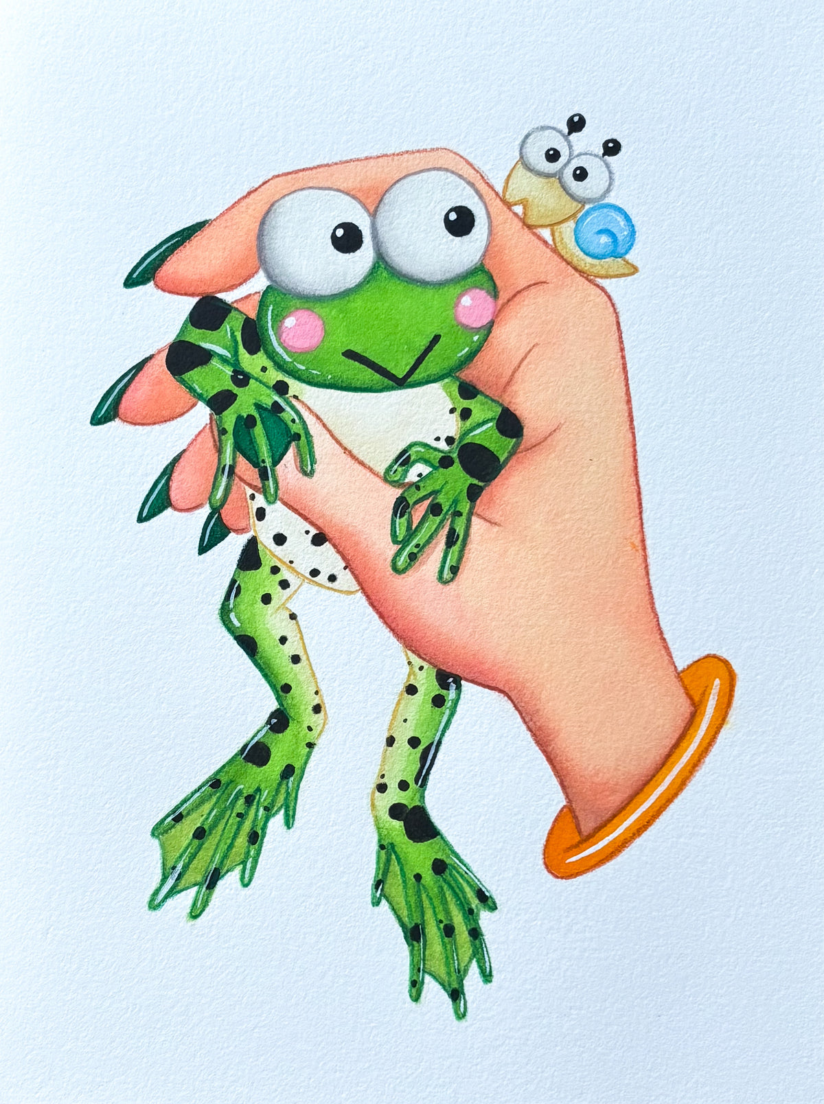 Original Mini Painting: Holding Froggy 6”x8”