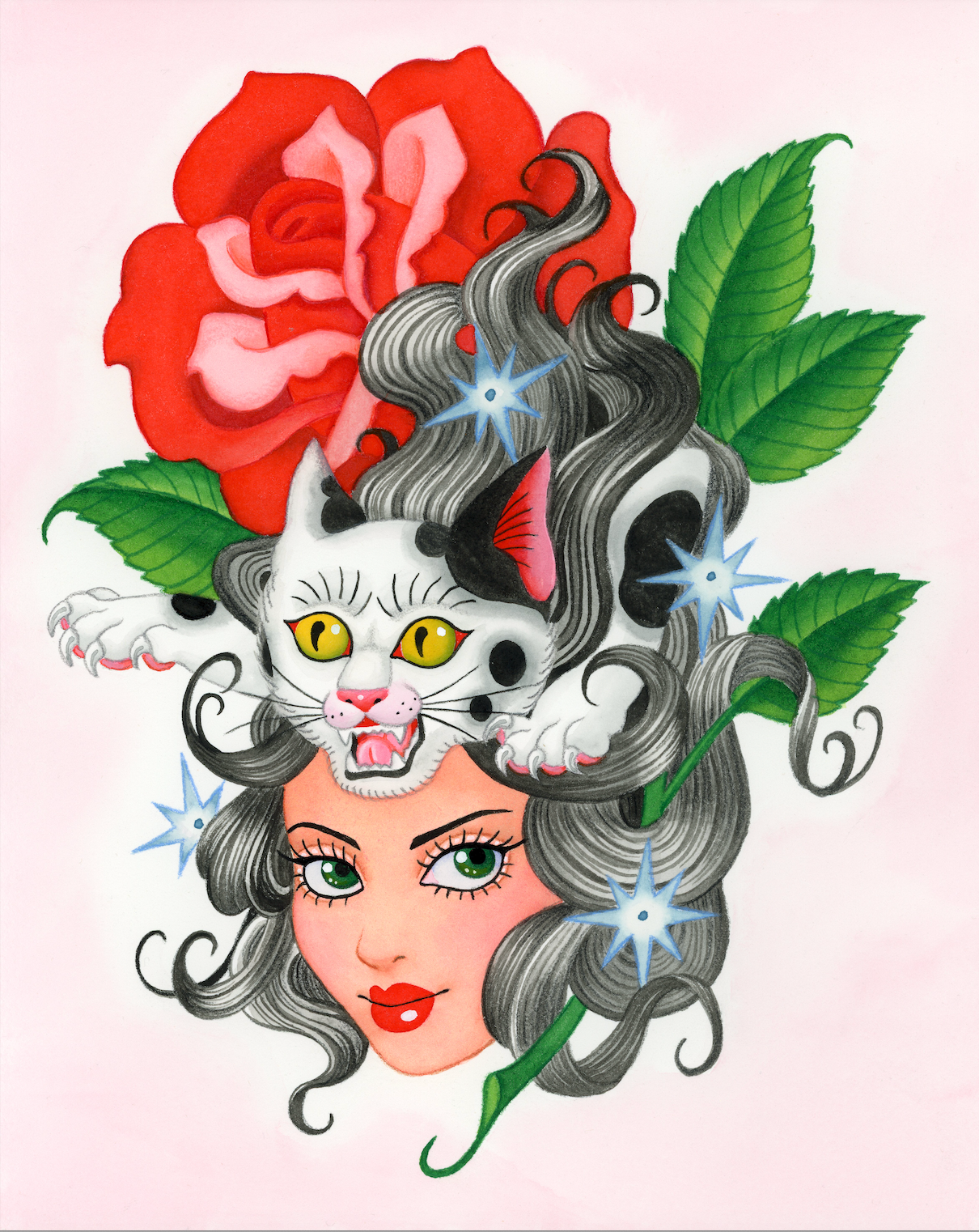 Original Painting Rose Cat 8”x10”