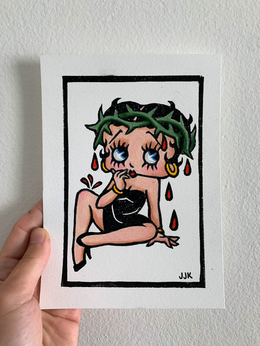 Relief Print w/ Color Pencil 5”x7” -White