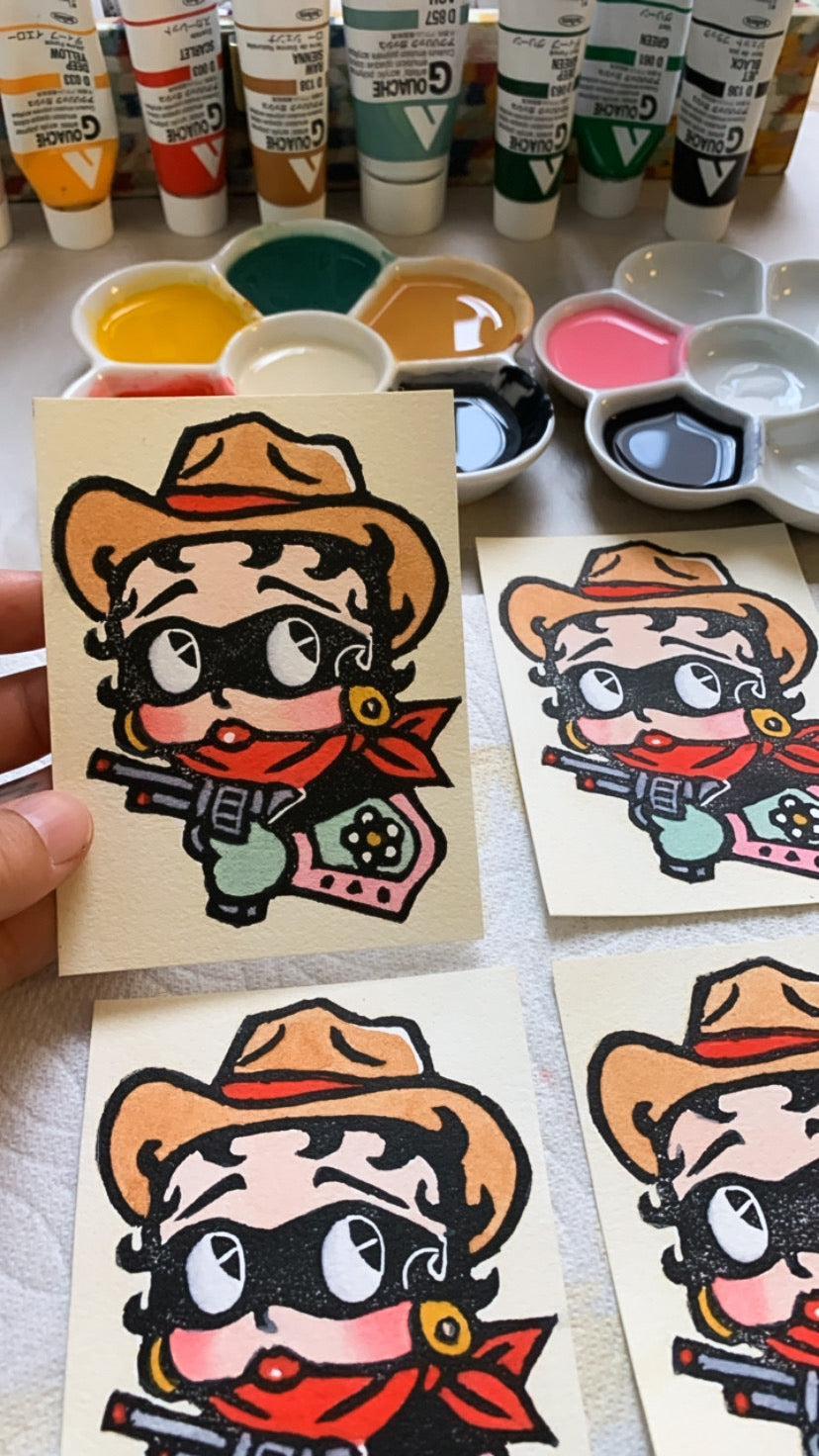 SET A: Three Mini 3”x4”Hand Painted Relief Prints
