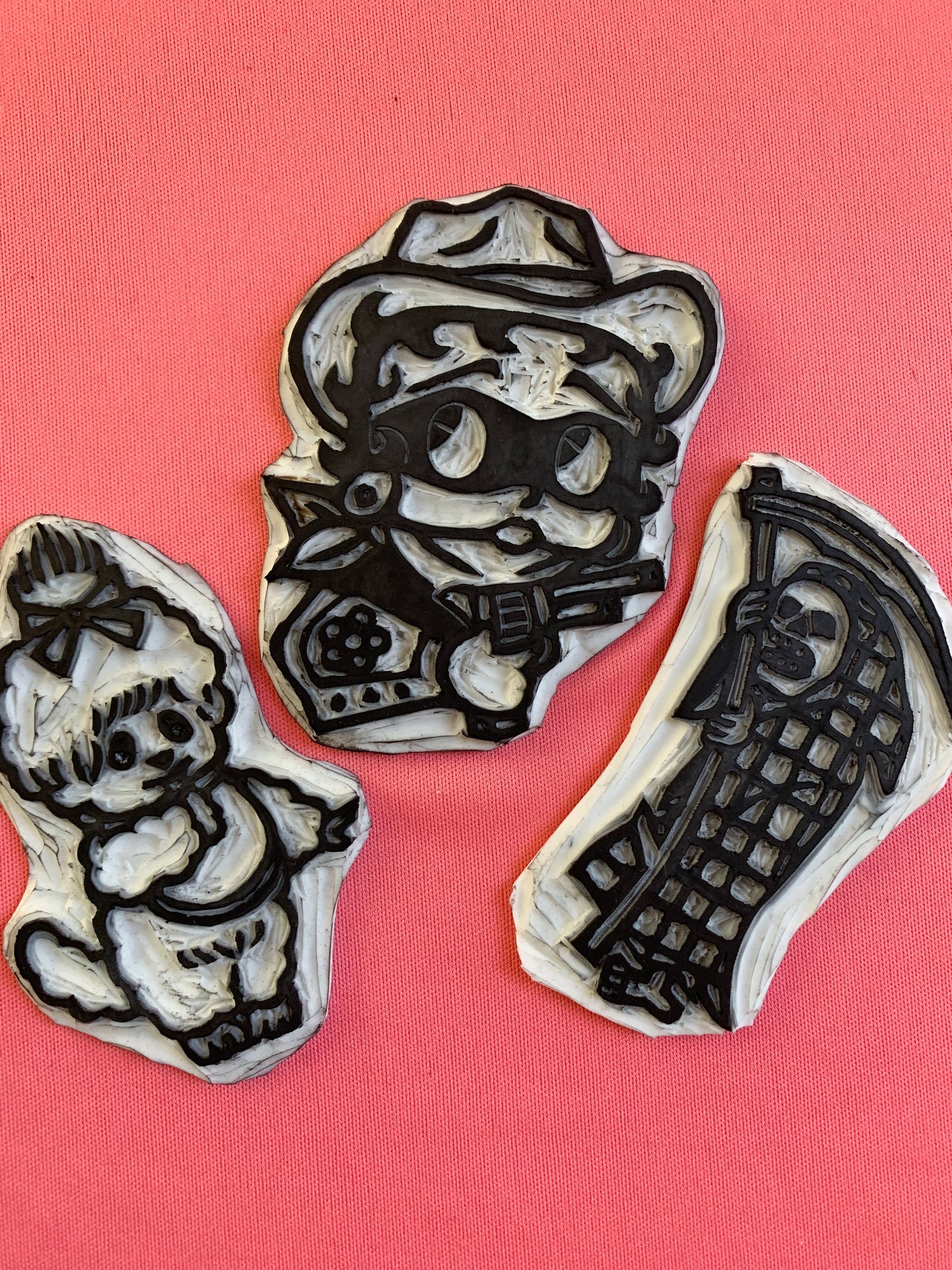 SET A: Three Mini 3”x4”Hand Painted Relief Prints