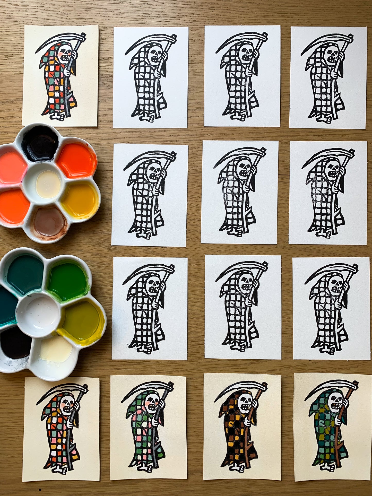 SET A: Three Mini 3”x4”Hand Painted Relief Prints