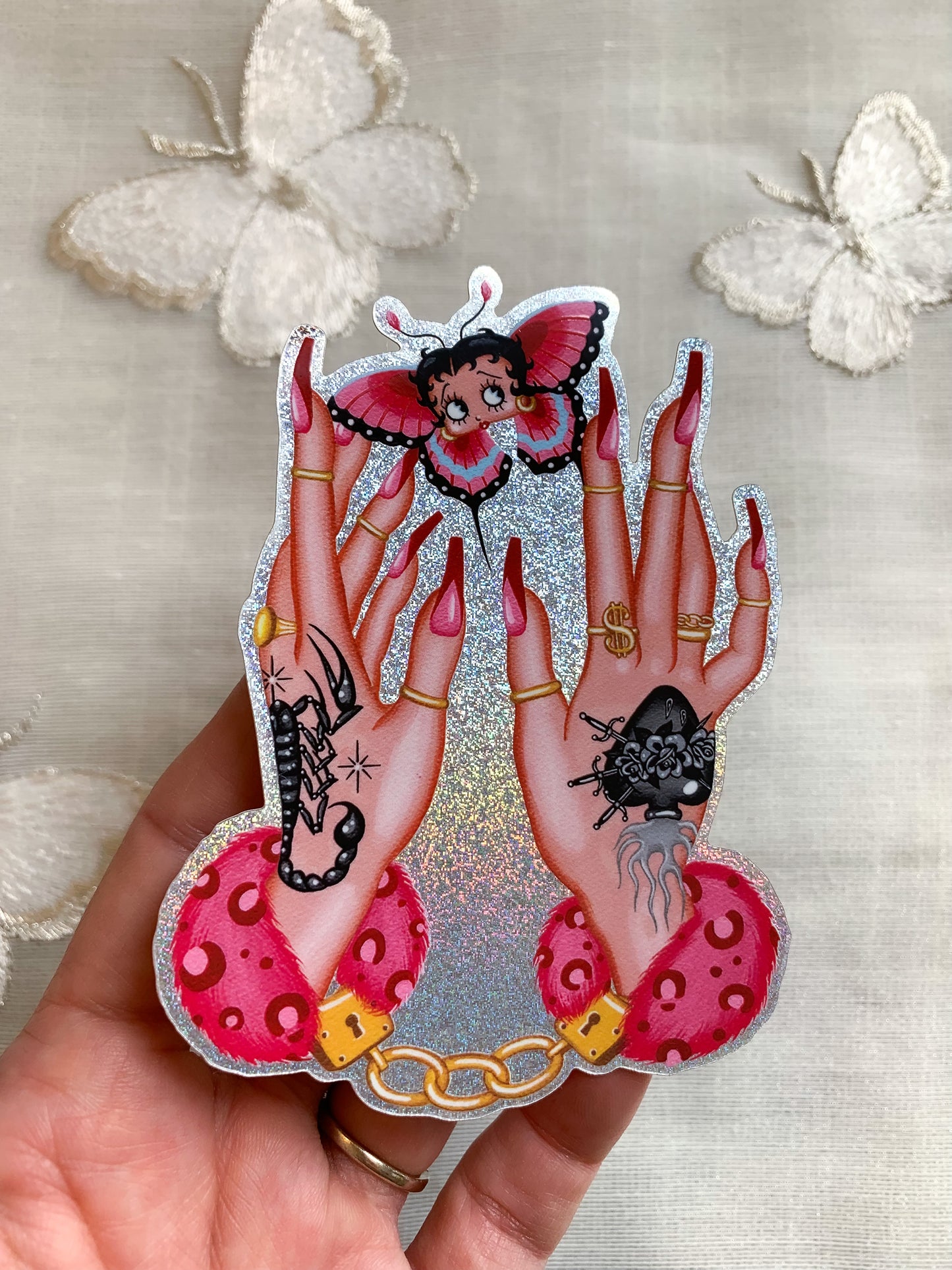 Glitter Fuzzy Cuffs Sticker