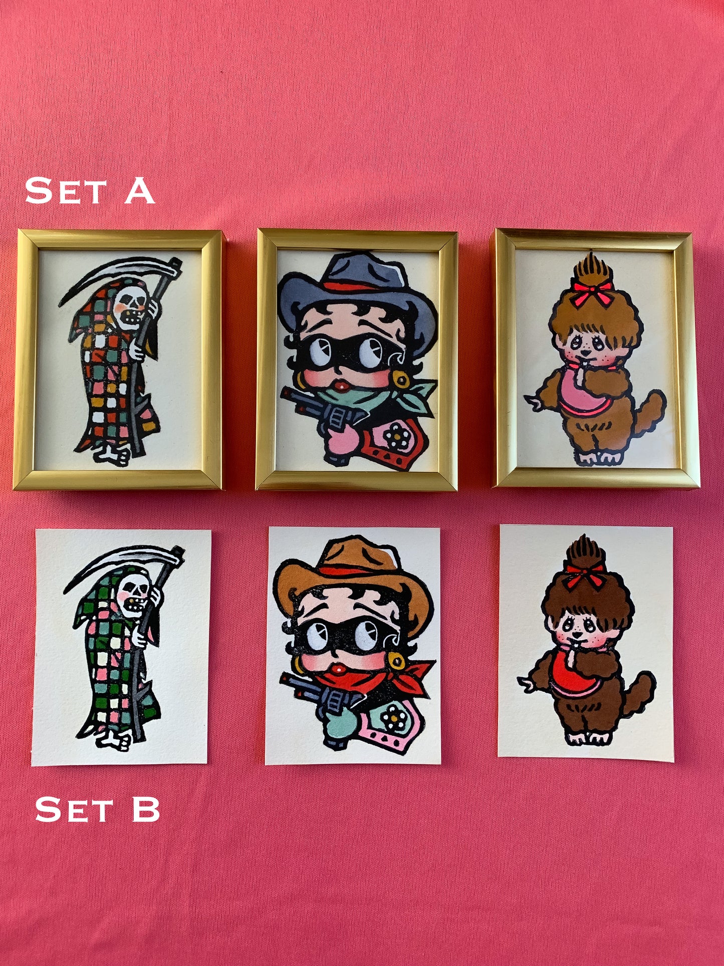 SET A: Three Mini 3”x4”Hand Painted Relief Prints