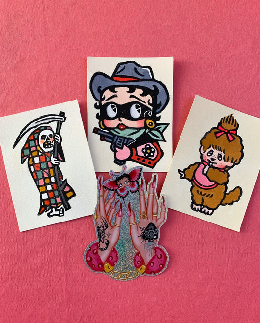 SET A: Three Mini 3”x4”Hand Painted Relief Prints